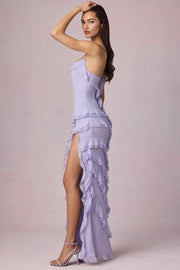 Oh Polly Hera 13744 robe maxi lilas volants fendue