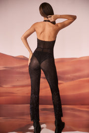 Oh Polly Ramona combinaison noire strass col licou plongeant