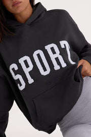 Oh Polly Knitwear Varsity BT0802 sweat à capuche noir oversize coton