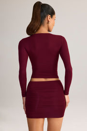Oh Polly Cali 8640 mini jupe rouge vin froncée