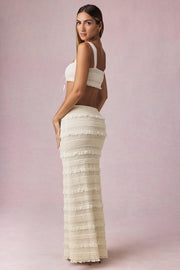 Oh Polly Orena Ruffled Maxi Skirt jupe ivoire volants mesh