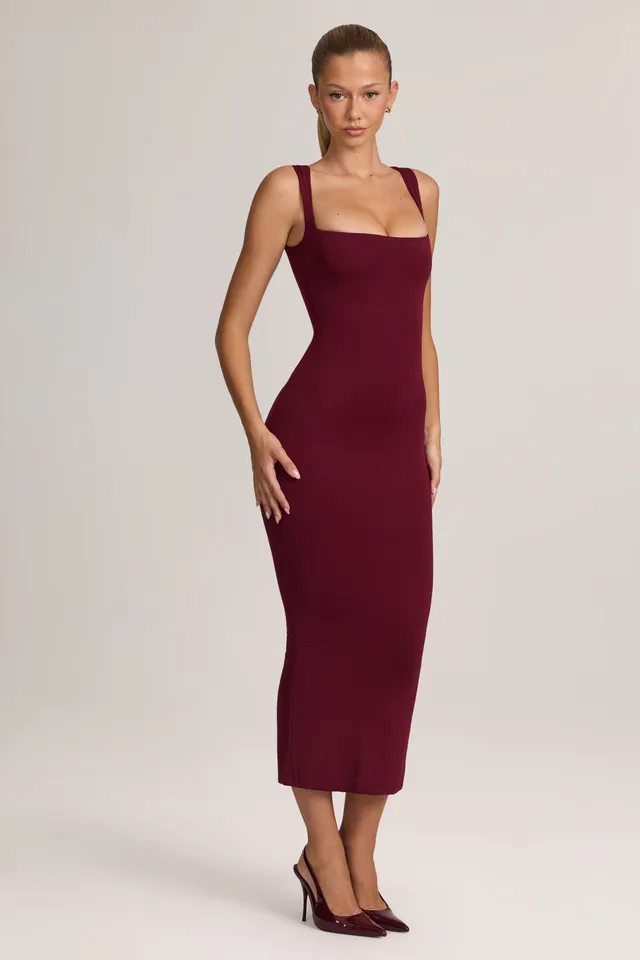 Oh Polly Ainslee 5617 robe midi bordeaux moulante modal