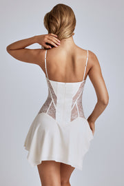 Oh Polly Anniken Mini Robe Ivoire Dentelle Satin