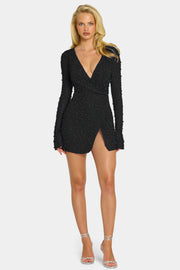Oh Polly Chelsea Robe mini noire cache-cœur perlée