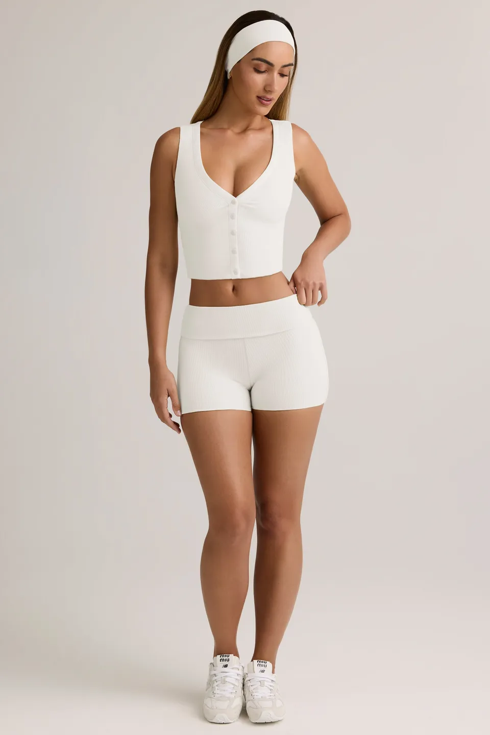 Oh Polly Leif short côtelé blanc modal dentelle