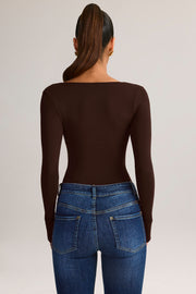 Oh Polly Kaia top col carré marron chocolat modal