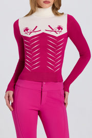 Oh Polly BT2411 top col roulé rose magenta manches longues
