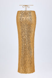 Oh Polly Embellished Jupe Maxi Abaco Or Sequins Fente