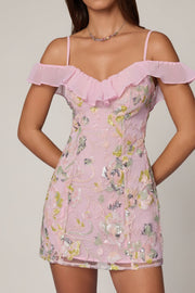 Oh Polly Embellished Robe mini Jacira rose pâle sequins