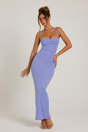 Oh Polly Monte Carlo robe maxi bleu lavande perlée