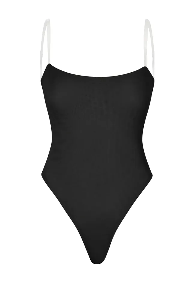 Oh Polly Body Mesh Noir Bretelles Transparentes String 15505