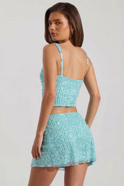 Oh Polly Lirael 14478 crop top col carré aquamarine perles