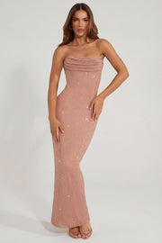 Oh Polly Embellished Palermo robe bandeau caramel perles