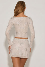 Oh Polly Natala top manches longues ivoire strass