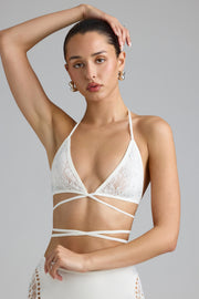 Oh Polly Swim Liberty haut bikini triangle ivoire dentelle strass