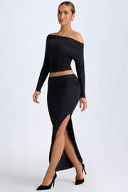 Oh Polly Carolina Maxi Jupe Noire Taille Basse Fendue