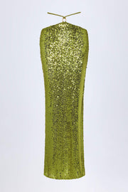 Oh Polly Embellished NS10627A jupe longue vert olive sequins