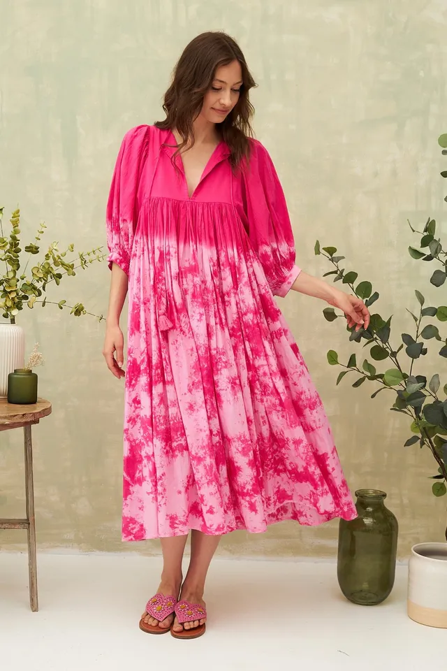 CHICOSOLEIL Bayana robe longue tie and dye rose 100% coton