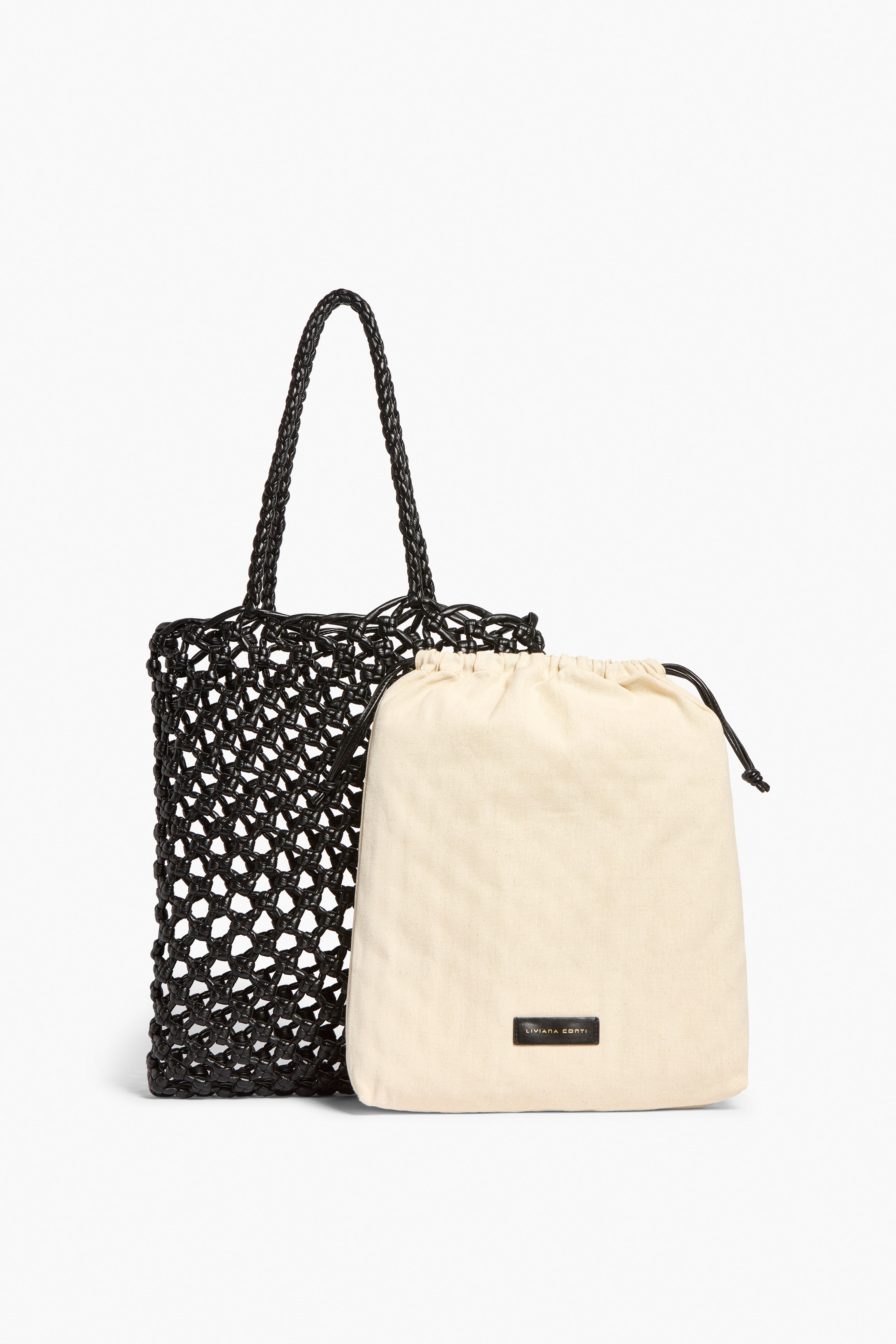 Liviana Conti Saphira sac tote noir vegan tressé