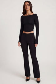 Oh Polly Vevina pantalon évasé noir taille mi-haute