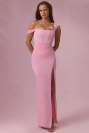 Oh Polly Naelle robe corset longue rose mesh fendue