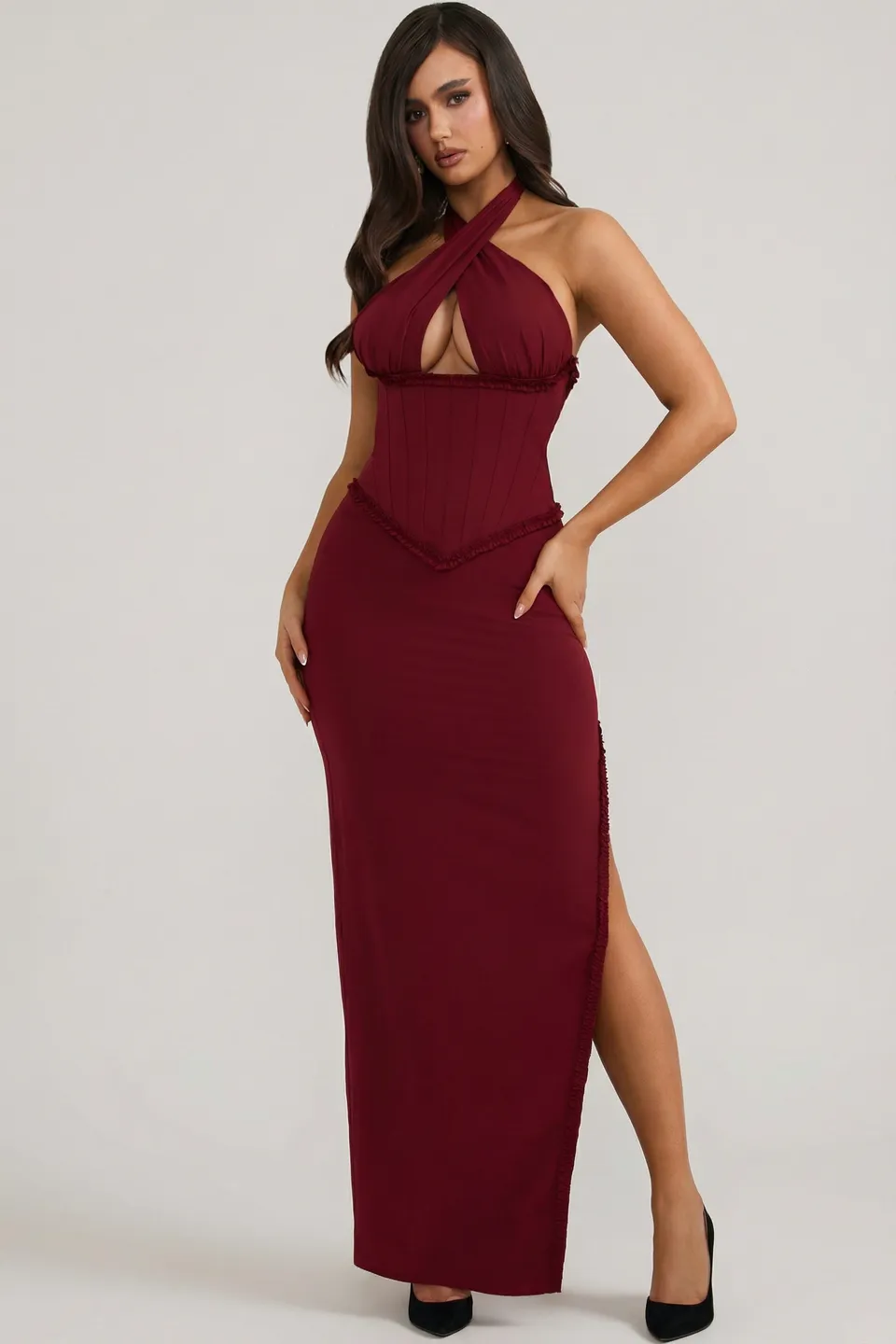 Oh Polly Penelope 10950 robe maxi corset rouge halter