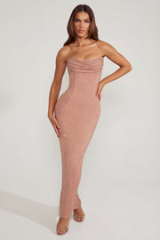 Oh Polly Embellished Palermo robe bandeau caramel perles