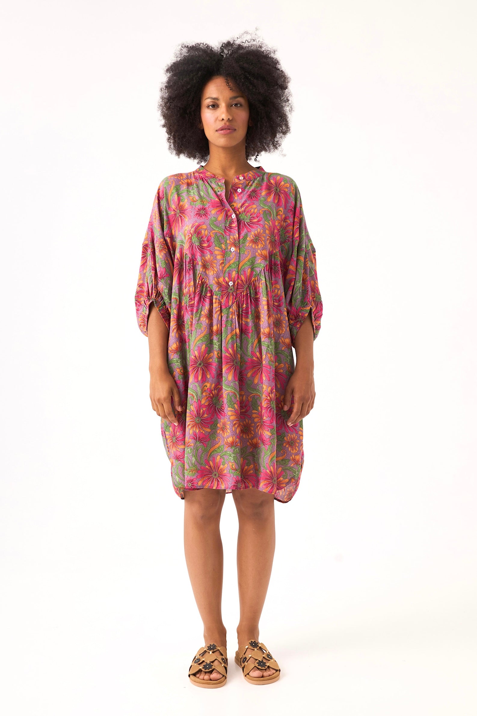 Chicosoleil Agathe robe courte satin viscose fleurie