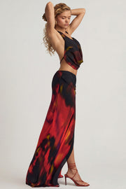 Oh Polly Keona 14094 jupe maxi imprimé rouge fendue