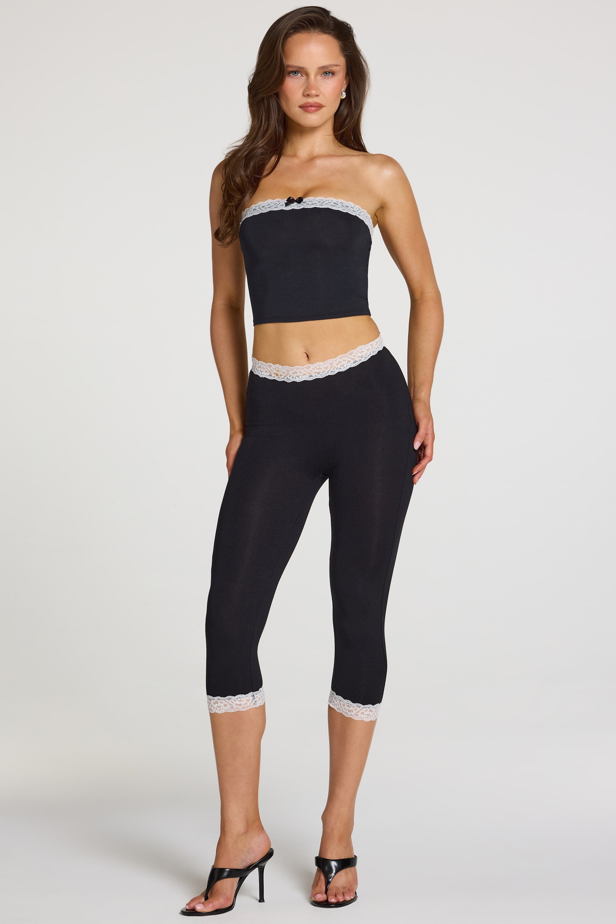 Oh Polly Zorina 16433 legging capri noir modal dentelle