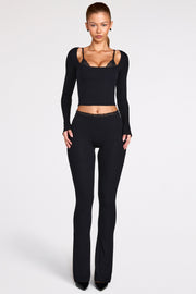 Oh Polly Philippa Pantalon Black modal côtelé dentelle
