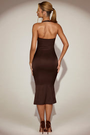 Oh Polly Elyra robe midaxi marron satin bustier