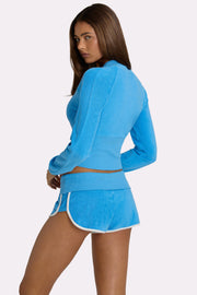 Oh Polly Terry Foldover Waist Shorts short bleu électrique coton