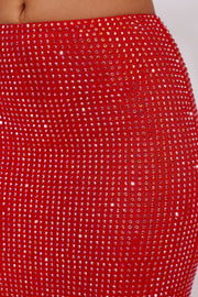 Oh Polly Embellished Jupe Maxi 7835 Rouge Feu Strass