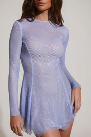 Oh Polly Dixie Mini Robe Bleue Strass Dos Nu