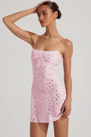 Oh Polly Averie Robe Rose Strass Mini Col Carré