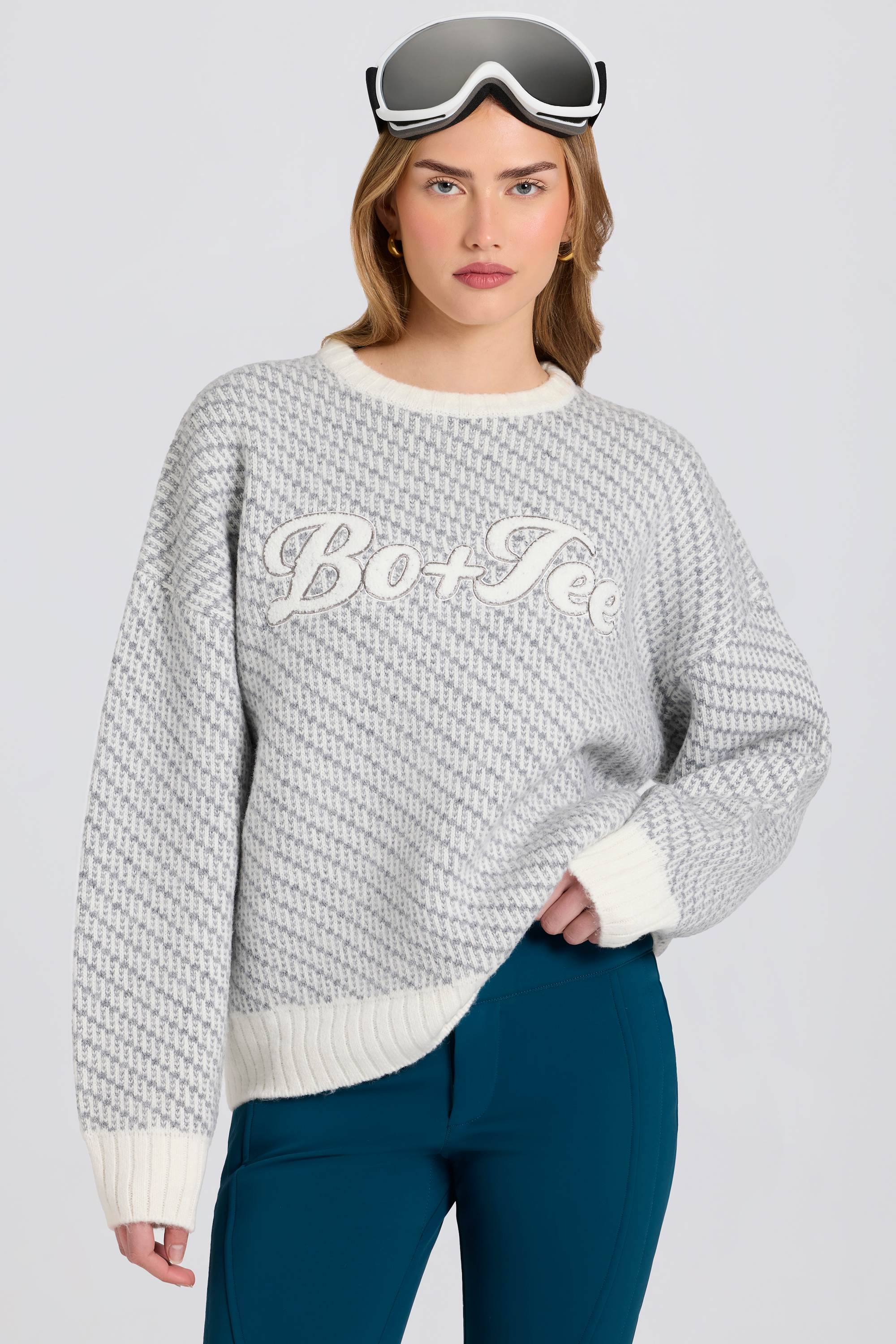 Oh Polly Pull Logo Oversize Ice Maille Lourde Chaude