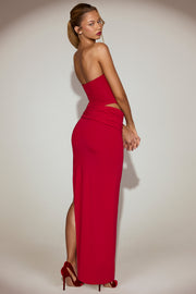 Oh Polly Zorya 15480 robe maxi rouge bandeau fendue
