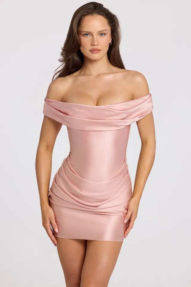 Oh Polly Maeve 11994 mini robe satin rose poudré drapée
