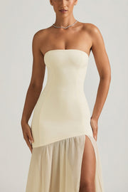 Oh Polly Melina Robe Bustier Sirène Ivoire Fente Maxi