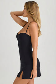 Oh Polly Emmy robe mini noire col cœur modal fente
