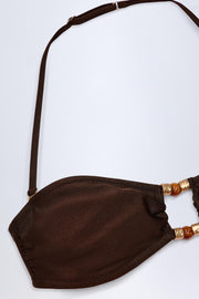 Oh Polly Manava Haut Bikini Bandeau Chocolat Perles