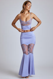 Oh Polly Sofie maxi jupe satin bleu lavande dentelle