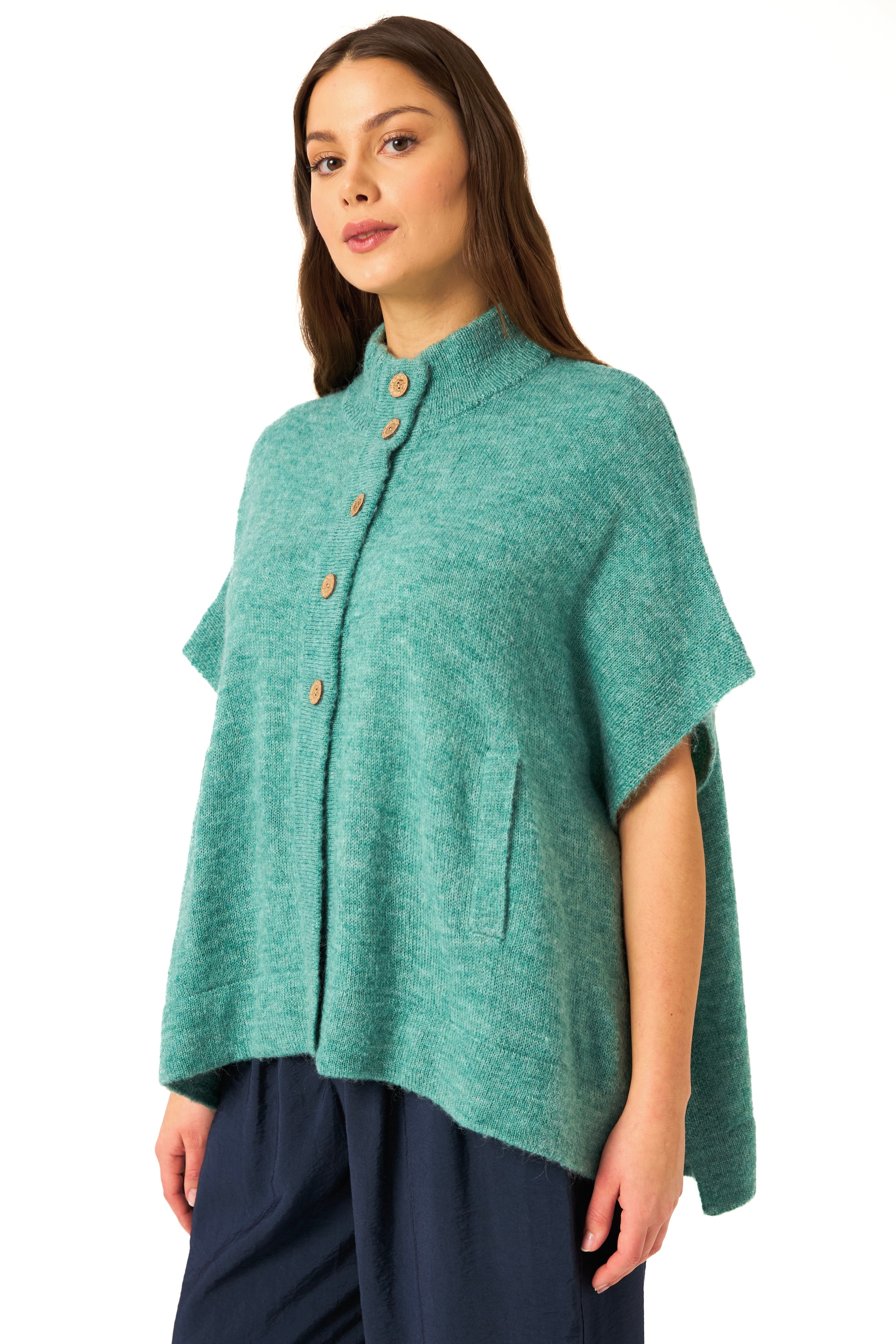 Chicosoleil Achill poncho maille vert turquoise mohair