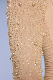 Oh Polly St Germain 5318 robe mini sable manches longues perlée