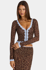 Oh Polly Laksila gilet court dentelle léopard mesh