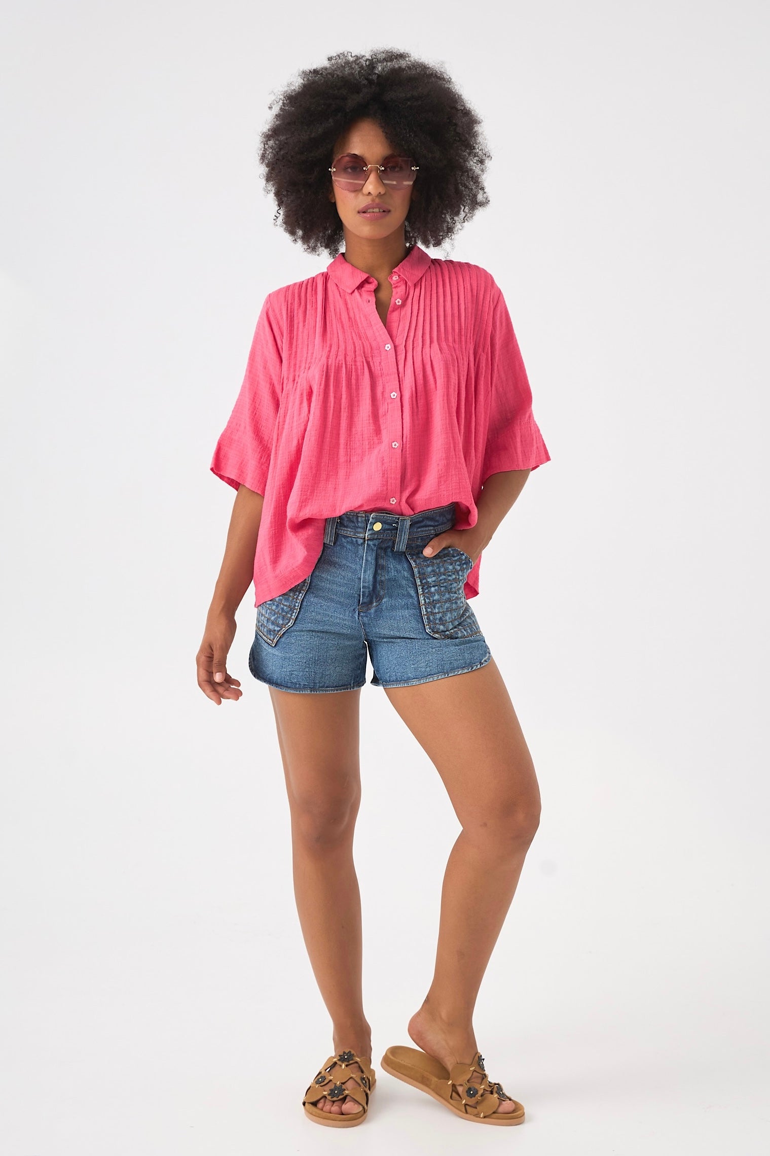 Chicosoleil Rusty blouse rose fuchsia coton viscose