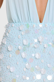 Oh Polly Embellished Sela robe mini aqua à sequins