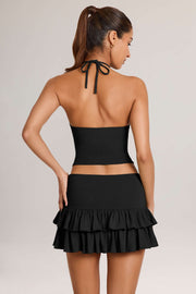 Oh Polly Azaria Jupe-Short Noir Volants Taille Mi-Haute Mini