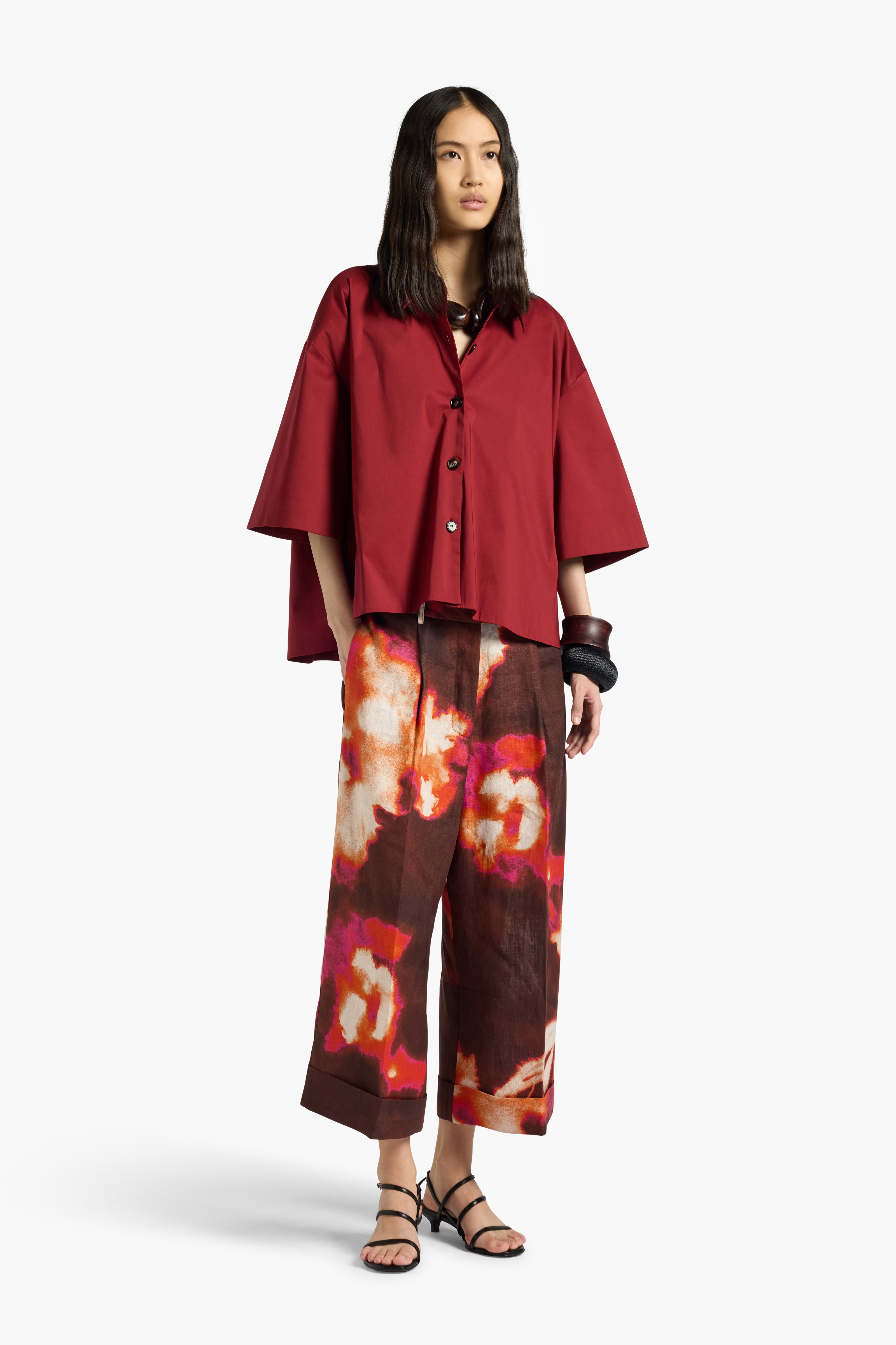 Liviana Conti Zack pantalon lin bordeaux fleuri